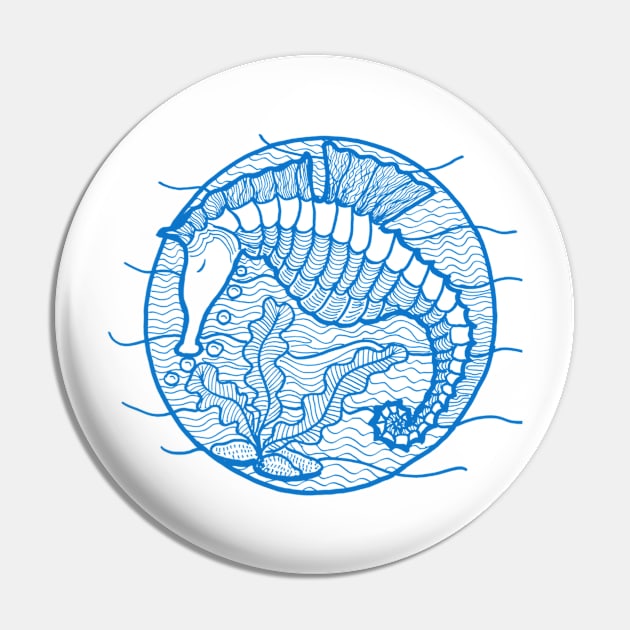 Seahorse graphic in blue ink Pin by Puddle Lane Art