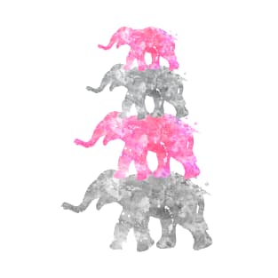 Pink and Grey Elephant Family Watercolor Painting T-Shirt