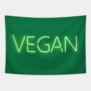 VEGAN in glowing green plant based Neon sign Tapestry