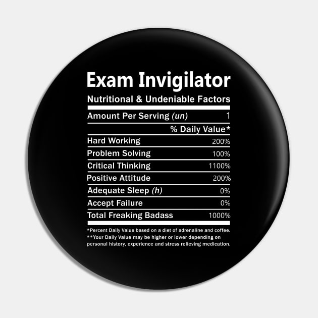 Exam Invigilator T Shirt - Nutritional and Undeniable Factors Gift Item Tee Pin by Ryalgi