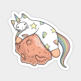 Weird Unicorn Cat on asteroid hunt Magnet