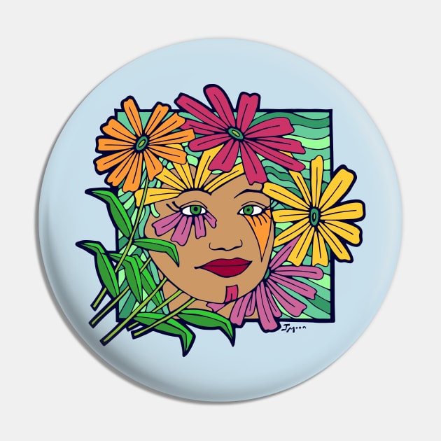 Pretty Woman with Garden Flowers Pin by Julia Moon