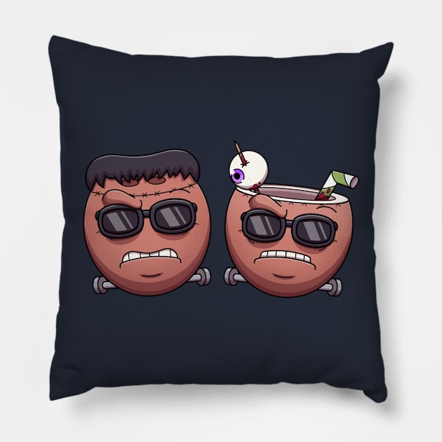 Cool Coconut Frankenstein Monster Faces Pillow by TheMaskedTooner