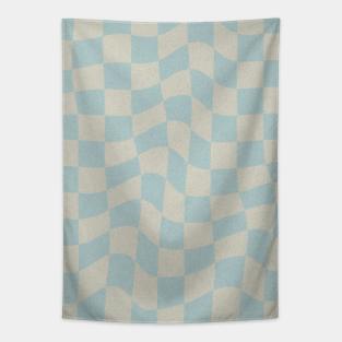 Groovy Waves and Squares - White and Blue Tapestry