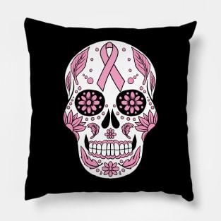 Breast Cancer Awareness Skull Pink Ribbon Pillow