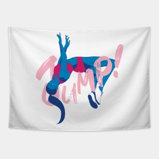 Blue Lady Athlete Jumping Tapestry