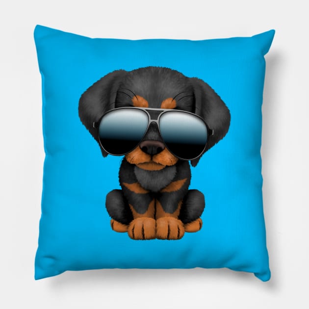 Cute Doberman Puppy Dog Wearing Sunglasses Pillow by jeffbartels