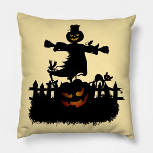 Funny Halloween design, pumpkin, cat and crows Pillow