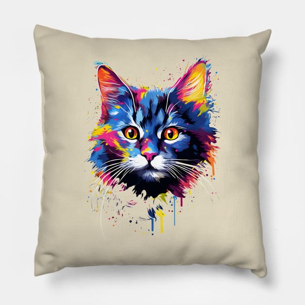 Cat Head in Colors Pillow by ArtisticCorner