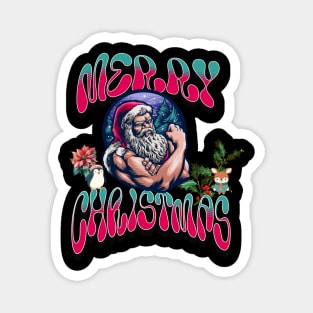 Strong Santa Claus and Companions Merry Christmas Magnet