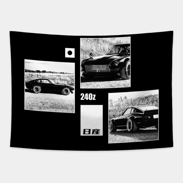 NISSAN DATSUN 240Z FAIRLADY Black 'N White Archive (Black Version) Tapestry by Cero