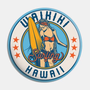 Vintage Surfing Badge for Waikiki, Hawaii Pin