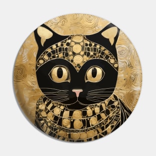 Black and Gold Klimt Cat in Egyptian Costume Pin