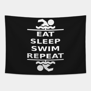 Eat, Sleep, Swim, Repeat (white) Tapestry