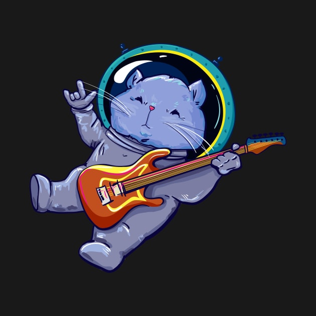 Astronaut Helmet Cat Playing Electric Guitar Space by anubis1986