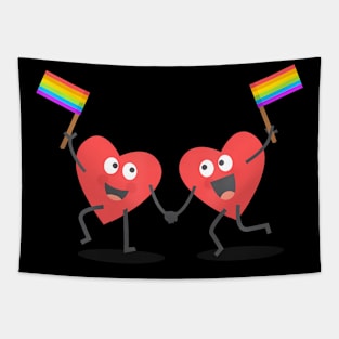 Cute Hearts Waving Flags Lgbt Valentine Tapestry