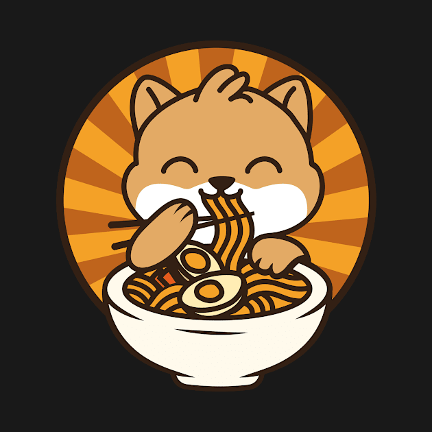 Corgi Eating Ramen - Cute Kawaii Noodles Dog puppy japanese by szymonabramek