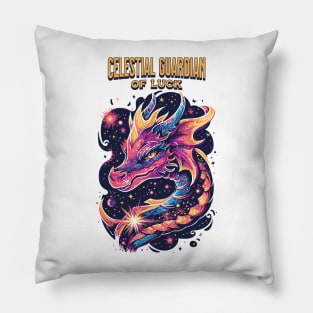 Cosmic Luck Guardian: Celestial Dragon of Galaxies Pillow