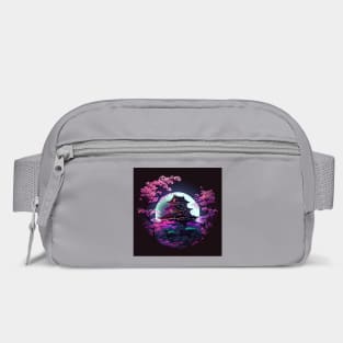 Japanese Castle Surrounded By Sakura At Night Illustration Scenery Bag
