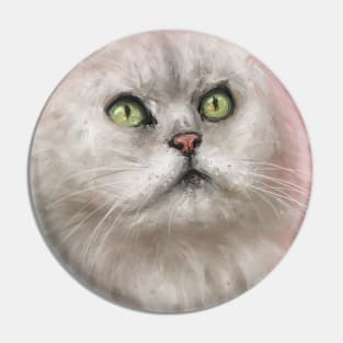 Painting of a Fluffy White Persian Cat Pin