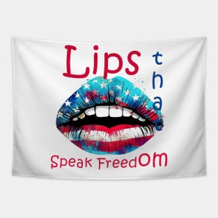 Lips that Speak Freedom. Rustic American Flag Tapestry