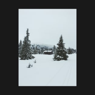 Lonely House in Moody White Scandinavian Winter Landscape T-Shirt