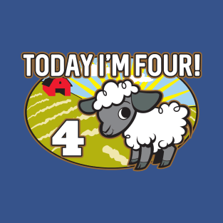 Kid's 4th Birthday T-Shirt Today I'm Four! Cute Lamb Sheep T-Shirt