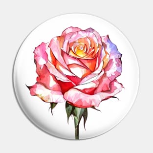 Romantic Orange Pink Hues Isolated Rose Blossom Artistic Watercolor Rose Art Pin