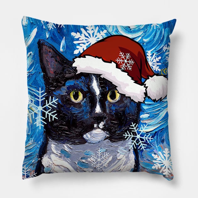 Tuxedo Cat Santa Pillow by sagittariusgallery