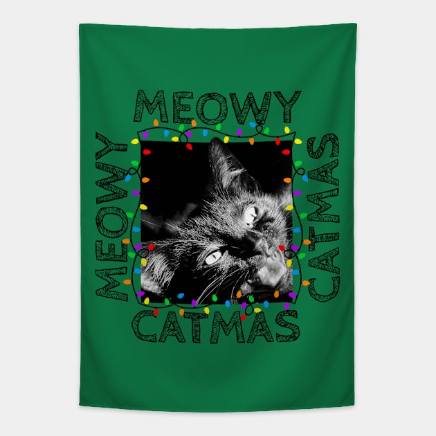 Meowy Catmas - Cat Holiday Lights Tapestry by TwistedThreadsMerch