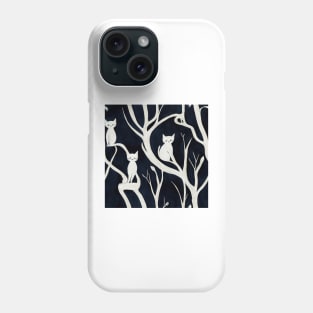 Vintage Floral Cottagecore Cat Tree Design Black and White Phone Case