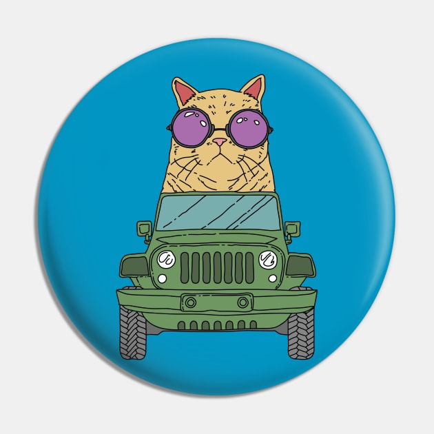 Cat Wearing Sunglasses Riding Jeep Pin by Freid