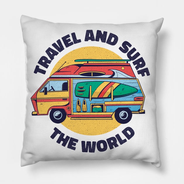 its always sunny to surf and travel Pillow by Midoart