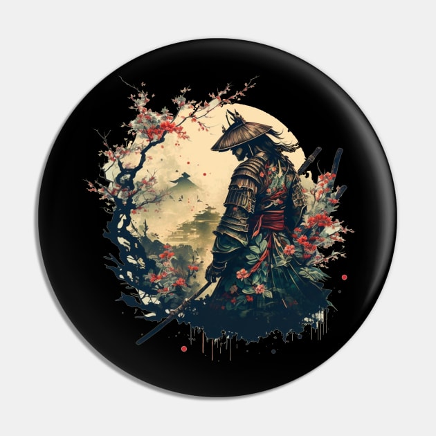 Aesthetic Vintage Samurai Japanese Art Samurai Retro cherry Pin by JayD World