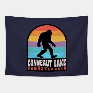 Conneaut Lake Pennsylvania Bigfoot Sasquatch Retro Sunset Tapestry