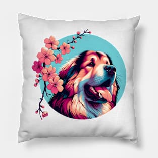 Tibetan Mastiff Blooms in Spring's Cherry Blossoms Pillow