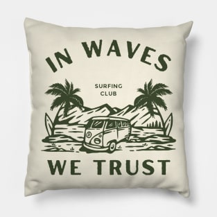 Vintage Surfing Surfer Waves Pillow