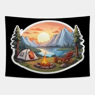 Camping Vintage Sunset Tent Retro Adventure Tapestry