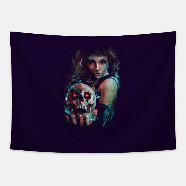 Skull Mage Necromancer Character Tapestry by barrettbiggers