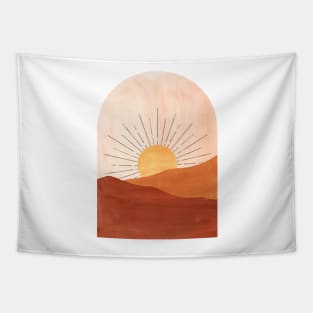 Abstract boho sunrise, terracotta landscape Tapestry