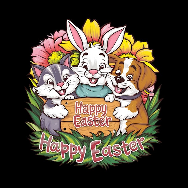 Happy Easter Bunny And Cat And Dog Mom Dad Boys Girls kids by Pikalaolamotor