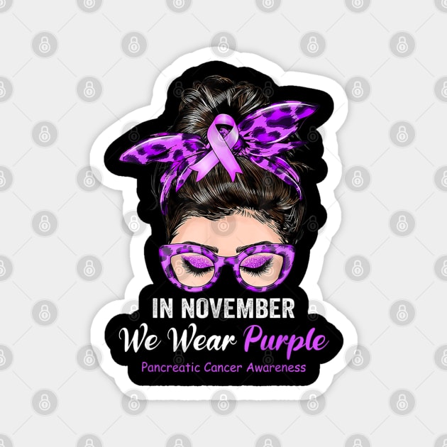 In November We Wear Purple Pancreatic Cancer Awareness Magnet by Mitsue Kersting