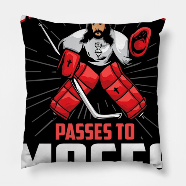 Jesus Saves Hockey Goalie Passes Moses Funny Religious Sport Pillow by HaroldKeller