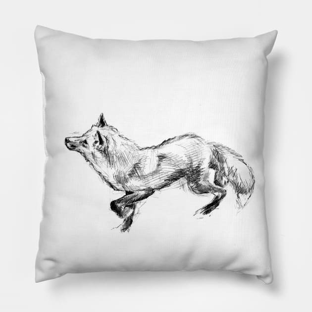 Red Fox Art Sketch Pillow by RebeccaLatham