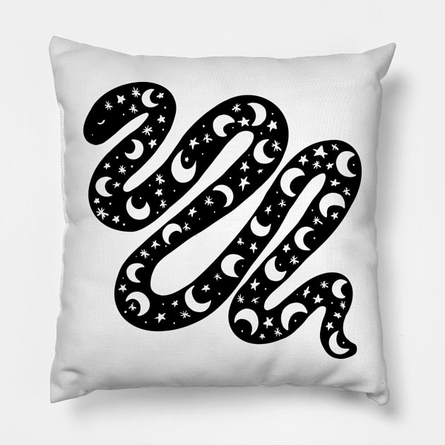 Celestial moon snake Pillow by mkeeley