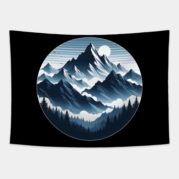 mountains, moon and trees Tapestry by InfiniteZone