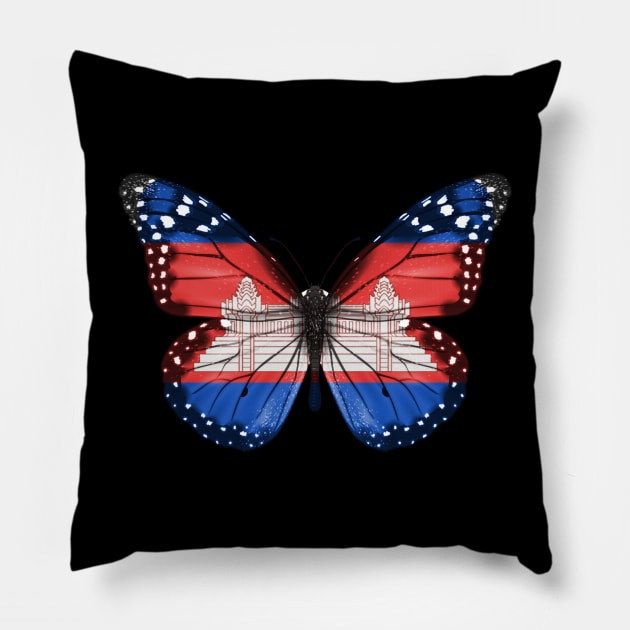 Cambodian Flag  Butterfly - Gift for Cambodian From Cambodia Pillow by Country Flags