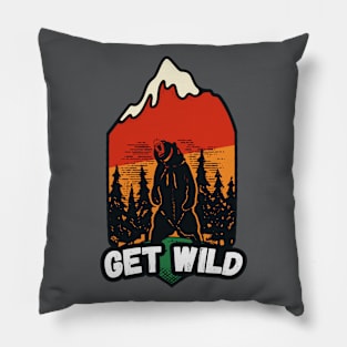 Get Wild // Retro Grizzly Bear Badge Pillow