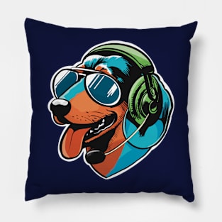 Fun Dachshund dog with headphones Pillow