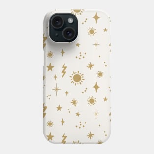 White and Gold Celestial Sky Sun Pattern Phone Case